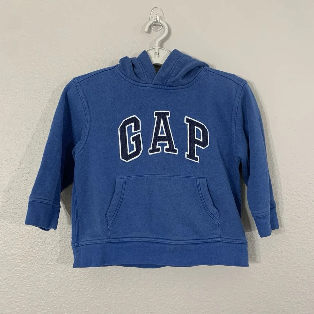 Gap Kids Boy's Baltic Blue‎ Logo Hoodie XS 4-5 Fleece Pullover Kangaroo Pocket